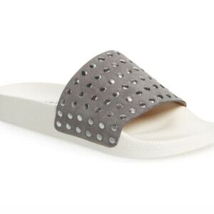 Lucky Brand New In Box Piyaa Gray Suede Strap Studded Slide Sandals